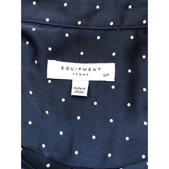 NWOT Equipment Long Sleeve Ruffle Silk Polka Dot Shirt in Navy Size S - Picture 5 of 6